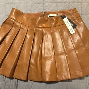 Alice + Olivia Tan Pleated Skater Mini Skirt